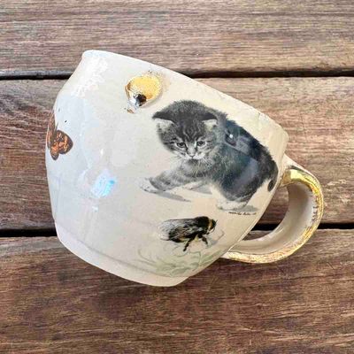 Katter & insekter, kopp keramikk ca 7 h cm (14)