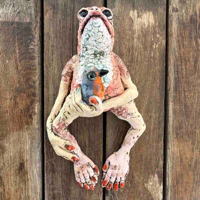Bird frog, skulptur vegg 27 cm