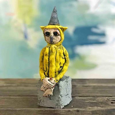 Ugle gul, skulptur 23 cm
