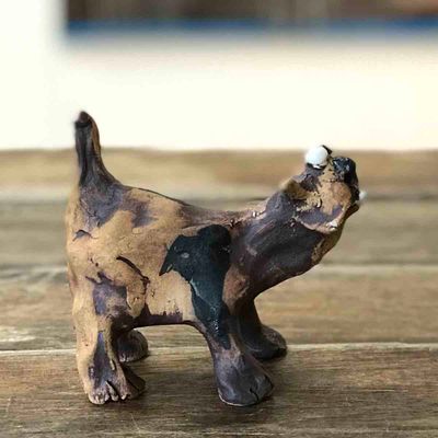 Mini hund, skulptur keramikk 10x9 cm