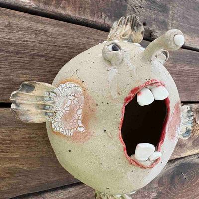 Kule-fisk, vegg-skulptur ca 13x13x13 cm (no.88)