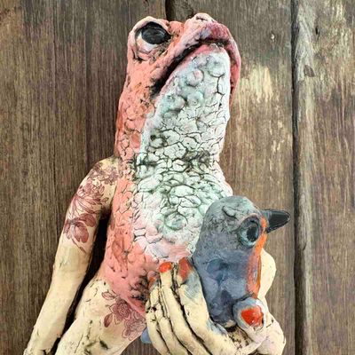 Bird frog, skulptur vegg 27 cm