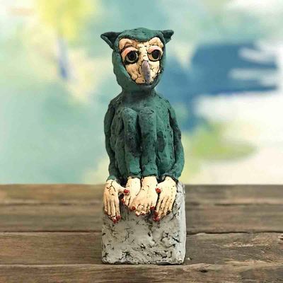 Ugle grønn, skulptur 19 cm